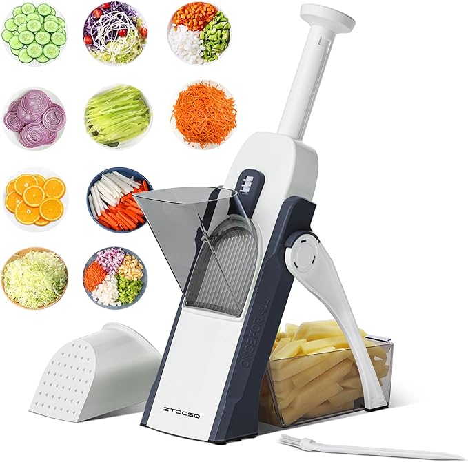 5 in 1 Safe Vegetable Mandoline Slicer for Kitchen, Adjustable Thickness | Safe Mandoline Slicer for Kitchen, Easy to Clean/Storage, Potato Slicing, Strips, Shredding, Dicing, Chop, Cleaning brush