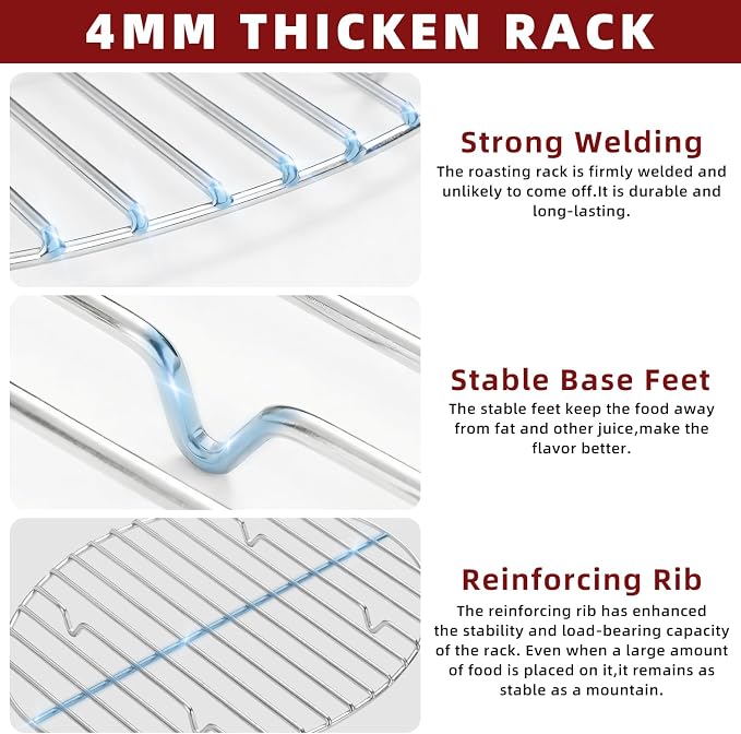 12.4" Roasting Rack,Stainless Steel Cooling Rack, Oven & Dishwasher Safe Baking Rack for Turkey Chicken Roasting, Perfect for Thanksgiving Christmas Gift for Dad Mom Wife