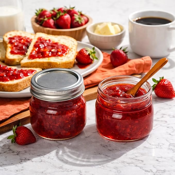ComSaf 8 oz Square Mason Jars, 6 Pack Small Regular Mouth Jars with Lids | BPA-Free Materials, Half-Pint Portions, Small Jam, Jelly, Honey Sample, Spice Rack, DIY Candles, For Big Canning Project