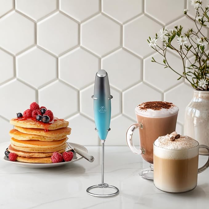 Zulay Kitchen Powerful Milk Frother Wand With Duracell Batteries - Ultra Fast Handheld Drink Mixer - Electric Whisk Foam Maker for Coffee, Lattes, Cappuccino & Matcha - Z1 Motor - Marine