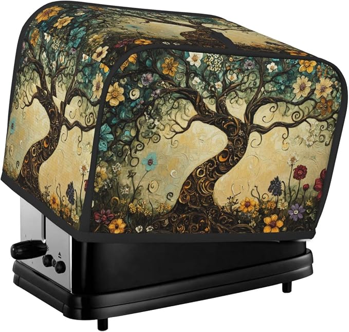2 Slice Toaster Cover Whimsical Tree Flower Dust Proof Washable Kitchen Appliance Cover with Pocket, Oxford Fabric Countertop Toaster Protector for Standard Toasters Small Appliances