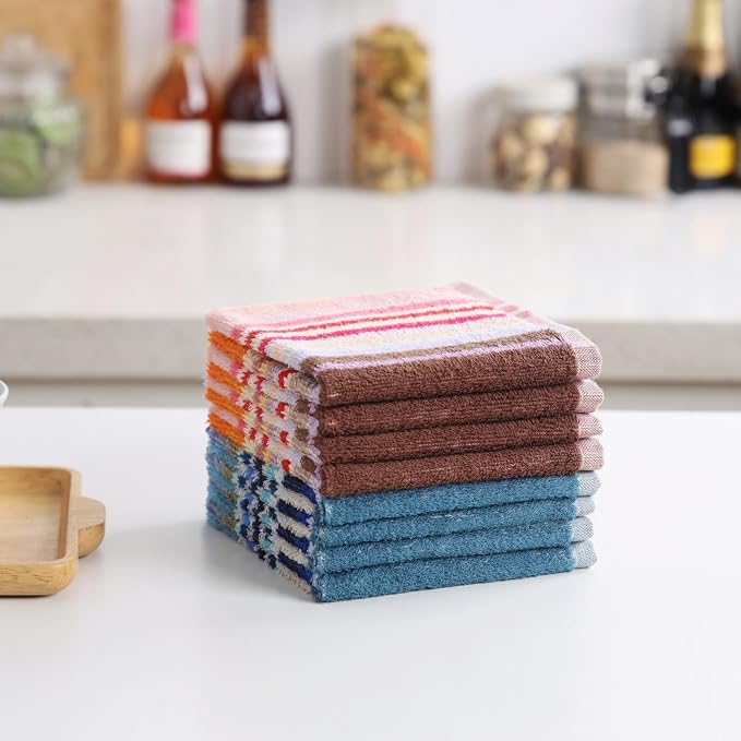 Dish Cloths for Washing Dishes, Kitchen Hand Towels WashCloths | Good Absorption, for Cleaning Drying Wiping, Dish Rags ,quick dry, 100% Cotton,12x12 inches, Pack 8 Wash Cloths