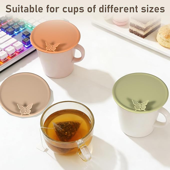 4 Pack Silicone Cup Covers, Multicolored Silicone Lids,tea cup cover | Mug Covers for Mugs, Cups, Tea Pots,Cup Lids for Coffee & Tea