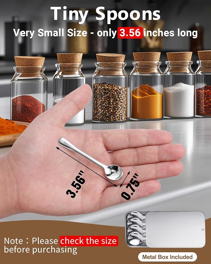 6PCS Tiny Spoons Upgraded Larger Size 3.56 inch - Mini Stainless Steel Spoons for Salt Jars Spice Jars, SUS 304 Food Grade Seasoning Spoon for Powder Spices, Pepper, Sugar, Coffee