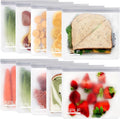 SPLF 10 Pack Reusable Sandwich Bags Dishwasher Safe, Gray | Reusable Quart Freezer Bags, Extra Thick Leakproof Food Storage Bags Silicone Free for Marinate Meats, Cereal, Lunch, Travel