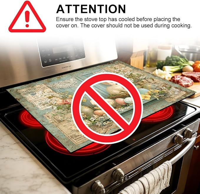 Easter Bunny Stove Top Cover 28.35x20.47 in Non Slip Mat | Heat Resistant Cooktop Protector Mat with Non-Slip Backing, Scratch Protection and Countertop Drying Mat.