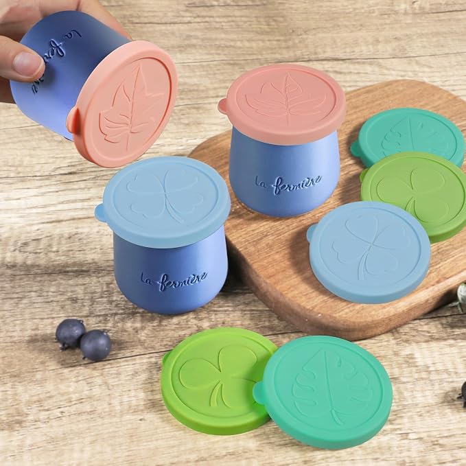 Yogurt Jar Lids for La Fermiere, 8 Pack LFGB Platinum Silicone Covers, Snug Fit Reusable Replacement Lids, Dishwasher Safe