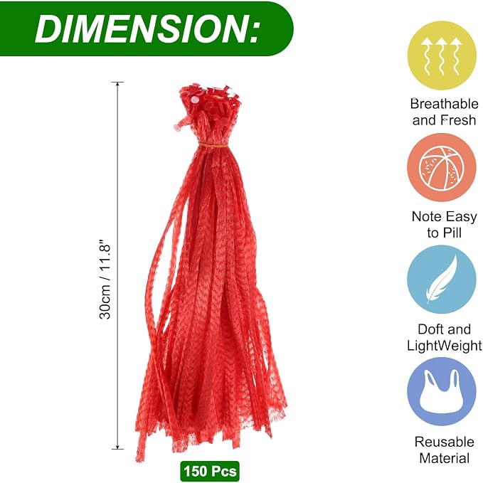 uxcell 150pcs Egg Hatching Bags, 12 Inch Mesh Nylon Netting Reusable Produce Mesh Bags Strong Stretchable Plastic Seafood Boil Bags for Fruits Vegetables Storage, Red