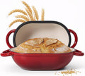2 QT Oval Dutch Oven for Bread Baking, Enamelled Cast Iron Bread Oven for Sourdough, Sourdough Loaf Pan with Lid, Heavy-Duty Non Stick Bread Pan for Homemade Bread Baking, Red