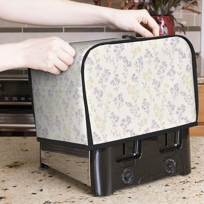 2 Slice Toaster Cover Pastel Flower Pattern Dust Proof Washable Kitchen Appliance Cover with Pocket, Oxford Fabric Countertop Toaster Protector for Standard Toasters Small Appliances