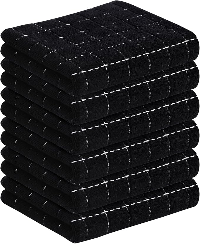 Homaxy 100% Cotton Terry Kitchen Towels, 6 Pack, Black | Ultra Soft and Absorbent Dish Towels for Kitchen, Suitable for Drying and Washing Dishes
