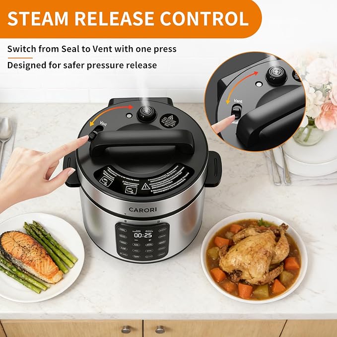 6Qt 9-in-1 Electric Pressure Cooker,Quick Meals, Time Saving, Healthy Non-Stick Pot, Rice/Slow/Steam/Sauté/Warmer, 24H Delay - Efficient Cooking Solution for Home, Meal Prep, Gift for Cooks, Silver