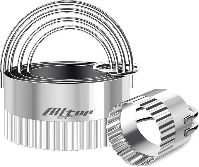ALLTOP 5 Piece Round Biscuit Cutters with Handle, Stainless Steel Circle Cookie Cutter with Fluted Edge, Professional Baking Essential Tool for Pastry,Scone,Donut