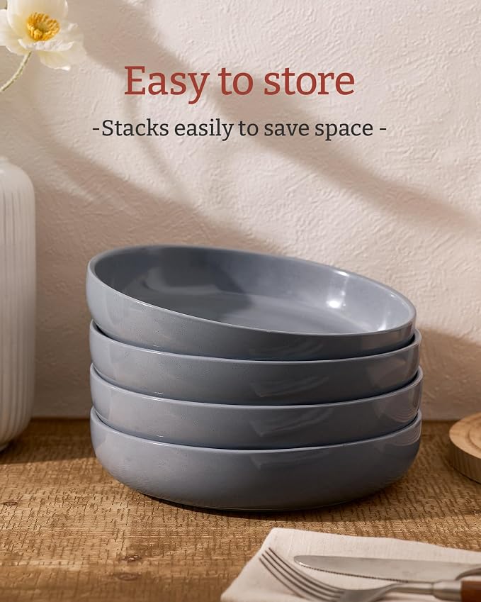 famiware Milkyway 33 oz Pasta Bowls Set of 4, Dark Gray | Scratch-Resistant Stoneware Salad Bowls, Stackable, Dishwasher & Microwave Safe, Lead-Fre