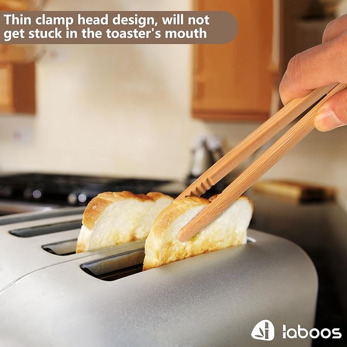 Magnetic Classic Bamboo Toast Tongs - Wood Cooking Tong,Ideal for Toaster,Fruits, Bread & Pickles, Kitchen Utensil for Cheese Bacon Muffin,Small Mini Tongs For Cooking - 8" Long | Set of 2
