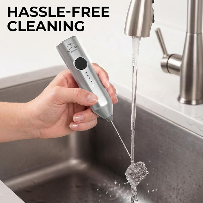 Zulay Kitchen Rechargeable Milk Frother Handheld - Frother Wand, Drink Mixer, Electric Whisk Frother, for Cappuccinos, Matcha & Protein Powder - Dynamic Triple Whisk, 3 Speed 500mAh Silver
