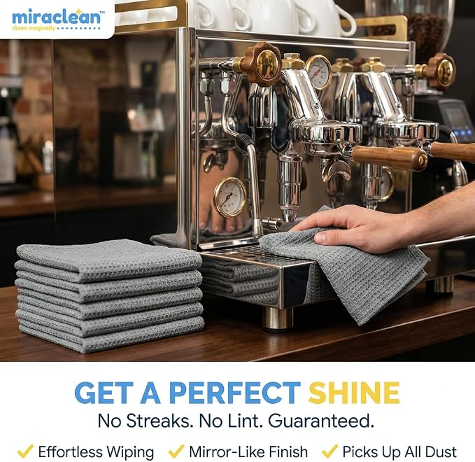 Waffle Weave Microfiber Towel, 12 x 12 inches, Barista Towels, Lint Free Cloth, Glass Towels, Waffle Towels Car Detailing, 6 Pack Premium Microfiber Cleaning Cloth