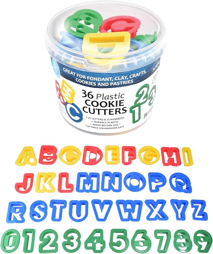 R&M International Alphabet and Number 1.5" Cookie Cutters, 36-Piece Bucket