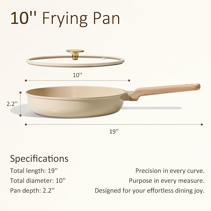 CAROTE 10 Inch Ceramic Nonstick Frying Pan with Glass Lid | Kitchen Non-Toxic PTFE & PFOA Free Skillet, Compatible with Induction, Gas Cooktops, Easy to Clean