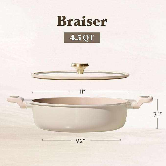 CAROTE 4.5Quart Stock Pot with Lid, Non Toxic Ceramic Soup Pot, Nonstick Cooking Pot, PFAS Free, Dishwasher Safe, Even Heating, Compatible with All Stoves, Light Taupe