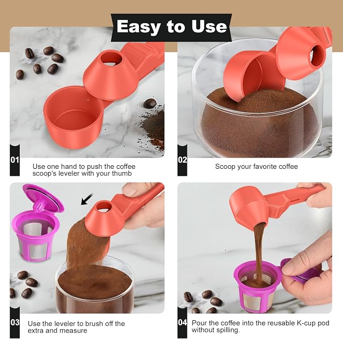 Coffee Scoop & Funnel for Reusable K Cup Refillable Coffee Pods, Coffee Measuring Spoon 2 Tablespoon Capacity, Scoop with Funnel for Ground Coffee, Protein Powder, Tea (Orange, 1 Pack)