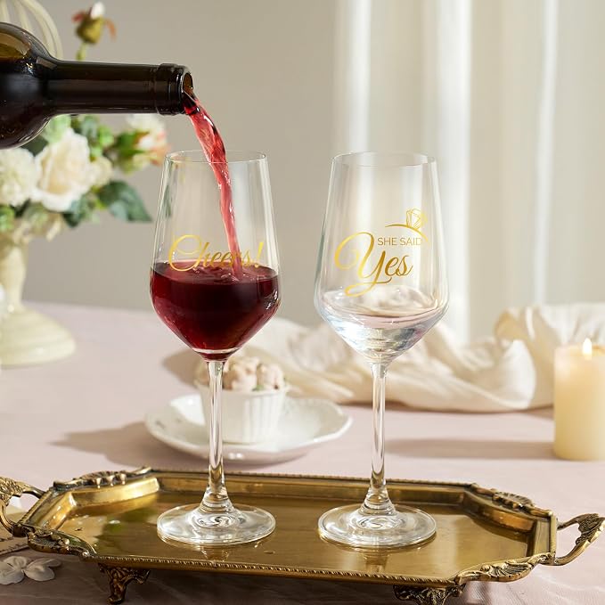 AW BRIDAL Fiance and Fiancee Enagagement Gifts Wine Glasses Set of 2 | Bridal Shower Bachelorette Gifts for Bride and Groom to Be, Wine Glass Gift Basket for Newly Engaged Couple 2026