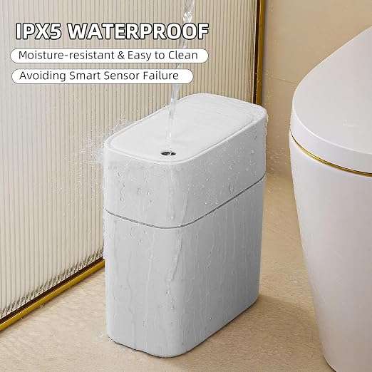 JUDRDO 3.5 Gal Slim Touchless Bathroom Trash Can, Automatic Diaper Pail | Motion sensor opening, automatic liner suction, slim profile for bathrooms, bedrooms, offices, kitchens and nurseries