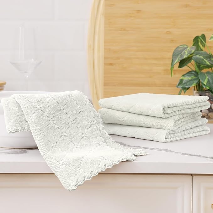 Homaxy 12 Pack Super Soft Absorbent Dish Cloths, 13" x 19", White | Coral Velvet, Nonstick Oil Fast Drying Microfiber Cleaning Cloth, No Lint Dishcloths for washing and drying