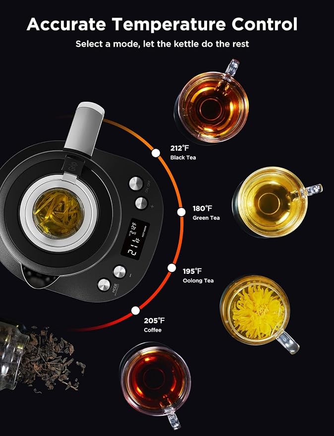 GoveeLife Smart Electric Kettle with Tea Infuser for Loose Leaf, 1.7 L Electric Tea Kettle with Brewing Program, Variable Temperature Control, 2 H Keep Warm & Auto Shut-Off, BPA Free. Black | Electric Tea Kettle with Brewing Program, Variable Temperatu...