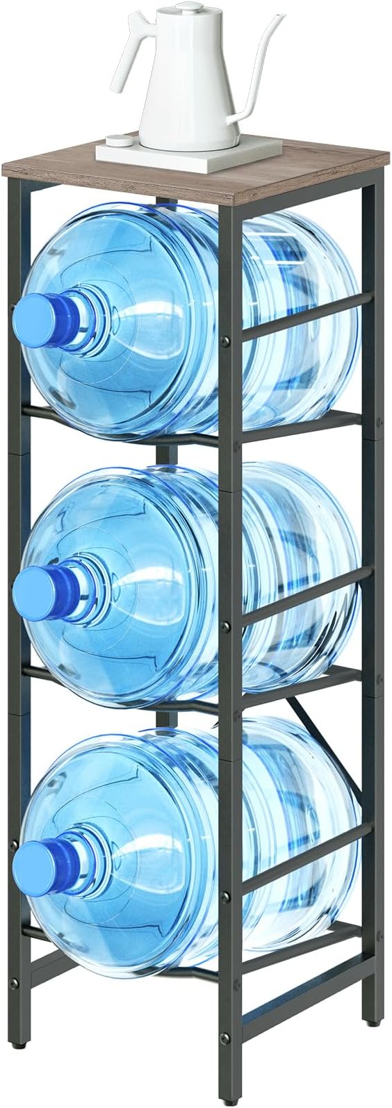 HOOBRO Water Jug Rack, Water Bottle Holder, 5 Gallon Water Jug Rack, 3-Tier Water Cooler Storage Rack, Water Dispenser Stand, for Kitchen, Living Room, Office, Greige and Black BG01ST01