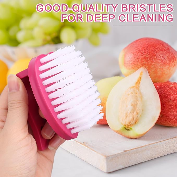 2pcs Vegetable Scrubber Brushes, 8x7x6.5cm/3.15x2.76x2.56in PP Material Fruit and Veggie Brush with Stiff Bristles and Handle for Potatoes Carrots & Fruits (Red & White)