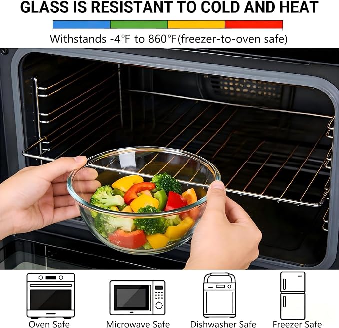 Borosilicate Glass Bowls, Set of 4 (1.1 QT Each) - Heavy-Duty, Scratch Resistant & Lead-Free. Oven, Microwave, Dishwasher & Freezer Safe. Perfect for Meal Prep, Baking, Serving, Entertaining