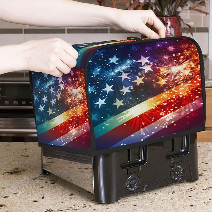 4 Slice Toaster Cover Fireworks Flag Toaster Covers Four Slice Wide Slot Waterproof and Dustproof Covers for Wide Slot Toasters and Small Appliances Kitchen Decor Gifts