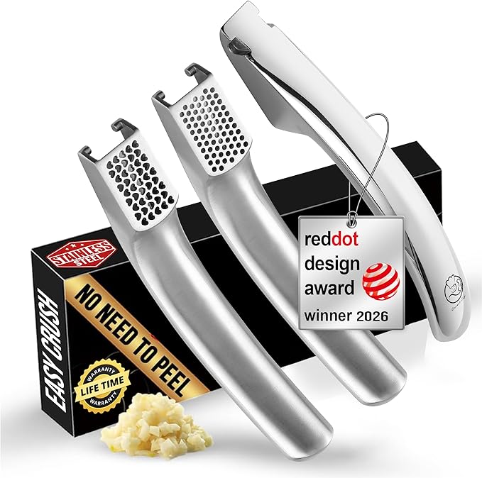 Gourmet Easy Lifetime Replace Garlic Press, No Need to Peel, Fine & Coarse | Detachable Design for Easy Cleaning, Ergonomic Handle for Effortless Press, Stainless Steel Rust-Resistant, Dishwasher Safe