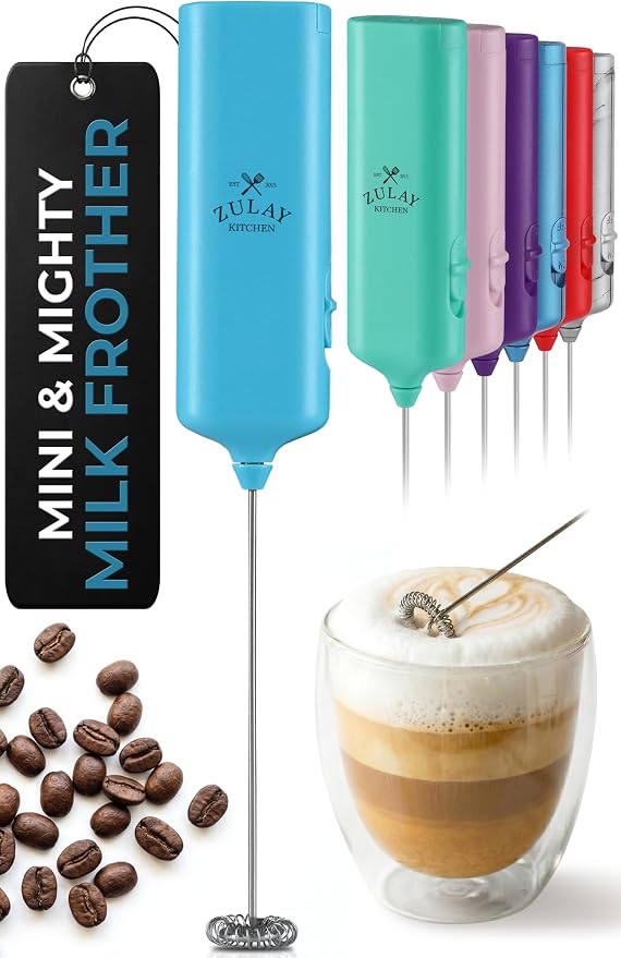 Mini & Mighty Milk Frother Wand – Powerful Handheld Coffee Frother, Battery Operated Drink Mixer – Compact Pocket Size – Detachable Whisk for Latte, Cappuccino, Matcha, Hot Chocolate