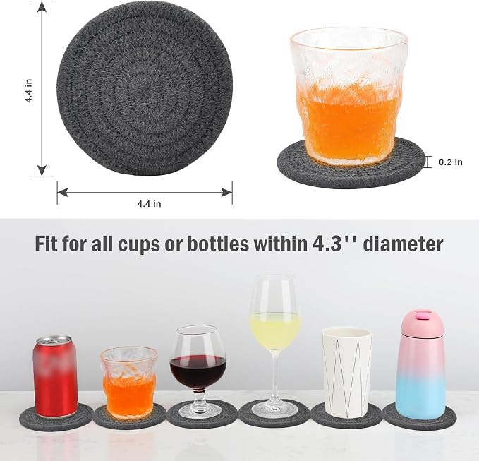 ABenkle Drink Coasters with Holder Set of 10, Cotton Woven Absorbent Coasters for Drinks, Minimalist Home Decor Coaster Set for Wooden Tabletop Protection Table, 4.3 inches