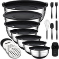 Unokit Mixing Bowls with Lids Set - 7 Pcs Stainless Steel Mixing Bowls Non-Slip Silicone Base Mixing Bowl Set for Kitchen with 3 Grater Attachments