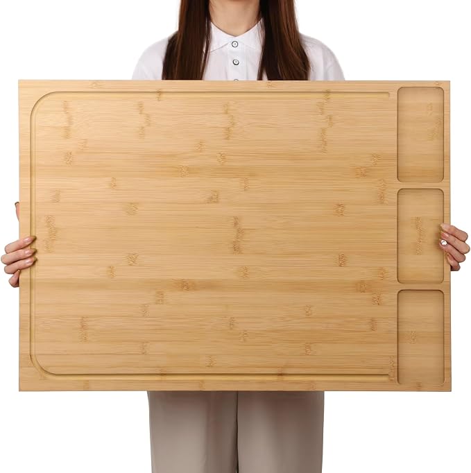 BAMOTTO CRAFTBAMBOO 30"x21" Extra Large Bamboo Cutting Board Stovetop Cover | Detachable Legs | Detachable Non-Slip Front Lip | Over Sink | Noodle Board | Kitchen Countertop Prep Station | Juice Groove