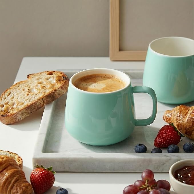Teocera Coffee Mugs Set of 4-12oz Chip-Resistant Ceramic Cups with Ergonomic Handle | Dishwasher & Microwave Safe Mint Green Mugs | Keeps Beverage Hot, Perfect for Family Kitchen & Holiday Gifts
