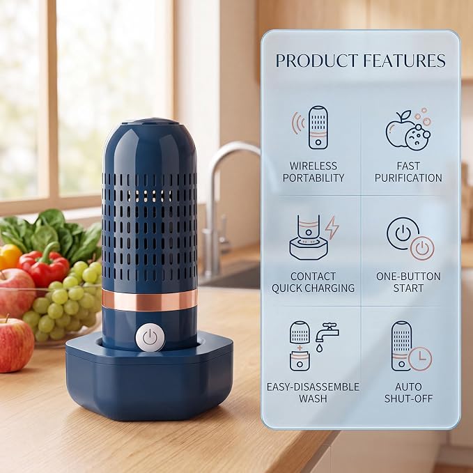 Fruit and Vegetable Cleaner Produce Purifier Washer Device Wireless Rechargeable Ipx7 Waterproof, 10-Min Automatic Cleaning for Kitchen Produce Washing