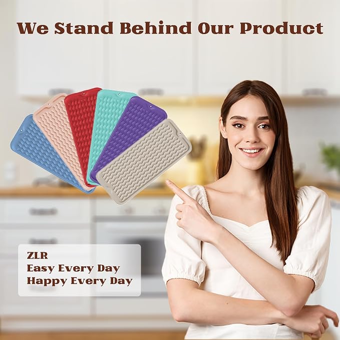 ZLR Small Dish Drying Mat for Kitchen Counter, 6"x17", Midnight Blue | Narrow Silicone Drainer for Apartment, Dorm & RV, Wavy Ridges Quick-Dry, Non-Slip, Rolls Up, Dishwasher Safe