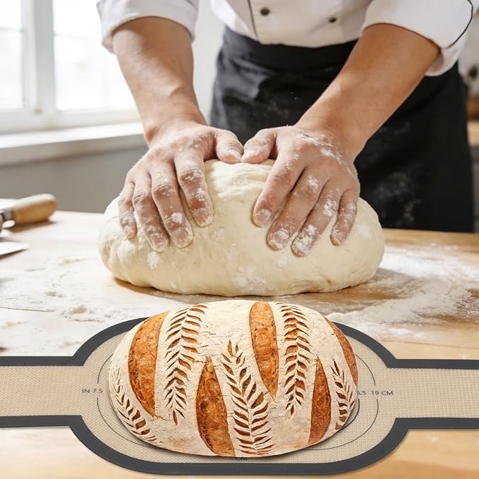 Silicone Bread Sling, Silicone Baking Sling with Longer Handles, Non-Stick & Easy Clean Dutch Oven Baking Mat to Transfer SourDough Easily, Reusable Bread Mat Set (2 Pcs Grey Oval)
