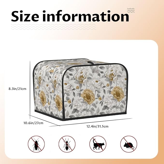 4 Slice Toaster Cover Rustic Flower Peony Floral Dust Proof Washable Kitchen Appliance Cover with Pocket, Oxford Fabric Countertop Toaster Protector for Standard Toasters Small Appliances