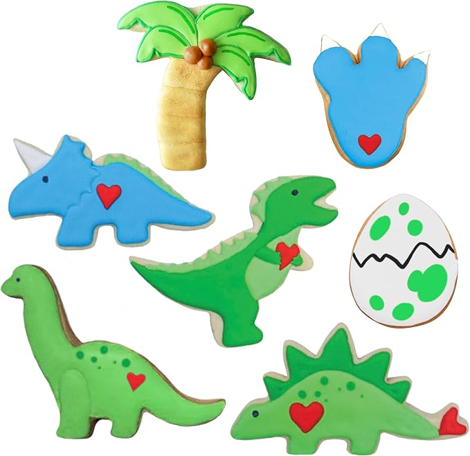 Ann Clark Dinosaur Cookie Cutter Set of 7, Made in USA | Includes: T-Rex, Stegosaurus, Triceratops, Dino Foot, & More, America's Largest Cookie Cutter Maker, Food-Safe American Steel