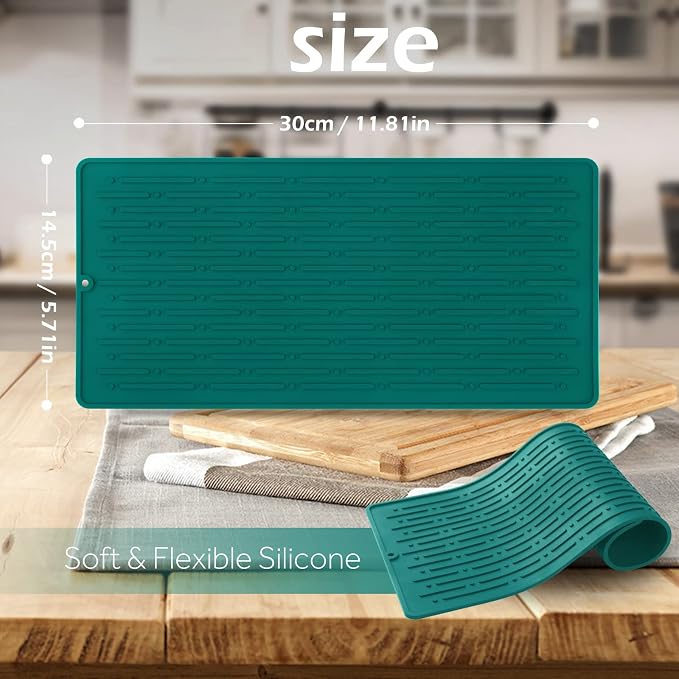 Dish Drying Mats, Heat-resistant Silicone Mat for Kitchen Counter, Non-Slip Dish Dry Mat Dishwasher Safe Medium, Turquoise
