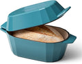 Enameled Cast Iron Sourdough Bread Oven – Dutch Oven for Sourdough, Oval Cast Iron Bread Pan with Lid，Loaf Cast Iron Dutch Oven for Baking (3.3QT-Blue）