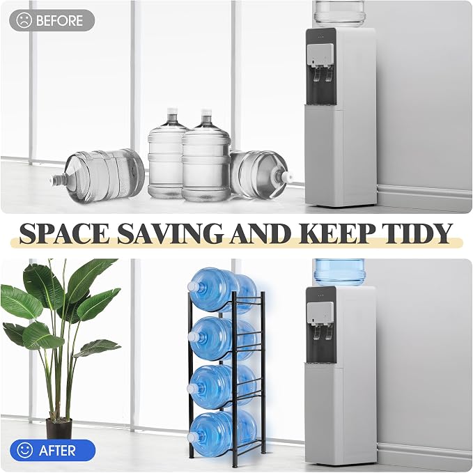 Klvied 5 Gallon Water Jug Holder,4-Tier Heavy Duty Water Jug Rack for Water Bottle Organizer, Detachable Water Bottle Storage Rack, 5 Gallon Water Cooler Jug Rack for Kitchen, Office, Living Room | Detachable shelves, holds 5 gal cooler jugs, for kitch...