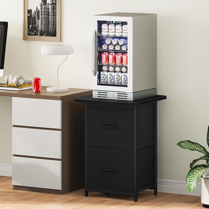 Snughome Mini Fridge Stand with Storage, Mini Fridge Cabinet Small Refrigerator Table Stand with Drawers, Heavy Duty 220 LBS, Compact Beverage Cooler Rack Shelf for Dorm, Apartment, Office Coffee Bar