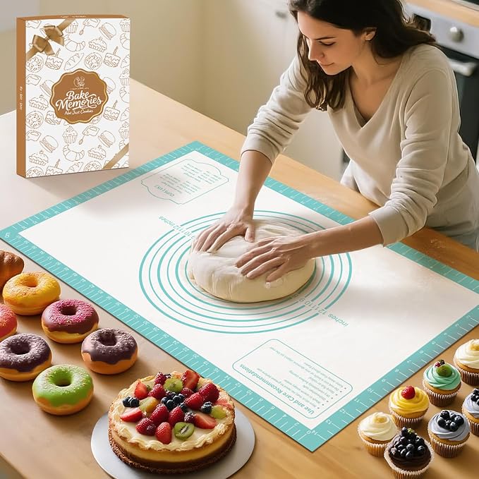Non-Stick Silicone Pastry Mat, Silicone Baking Mat - Dough Mat for Rolling, Silicone Mat for Baking Cookies Macarons Bread, Extra Large 26 x 16 Inch