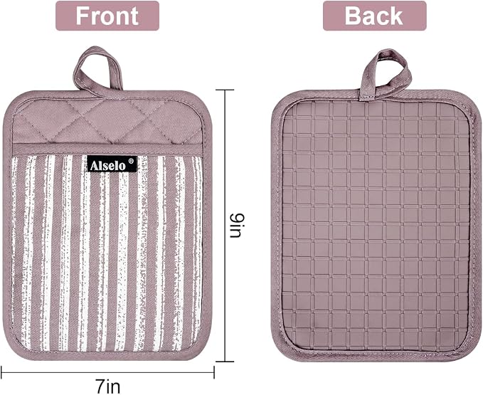 Alselo Silicone Pot Holders Set of 3 Heat Resistant & Non Slip Potholders | Professional Oven Hot Pads with Pockets Mitts for Kitchen Cooking Baking Barbecue (Purple, 3)
